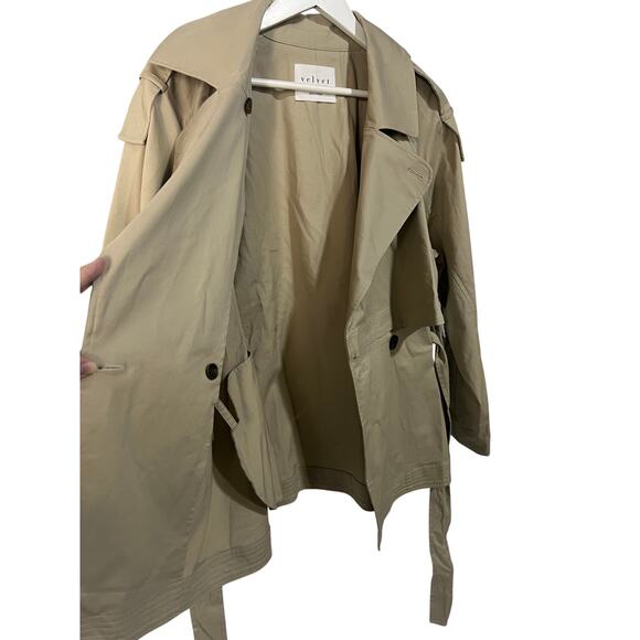 VELVET BY GRAHAM & SPENCER WOMENS SMALL NANCY COTTON BLEND TRENCH COAT KHAKI NEW - Picture 11 of 15